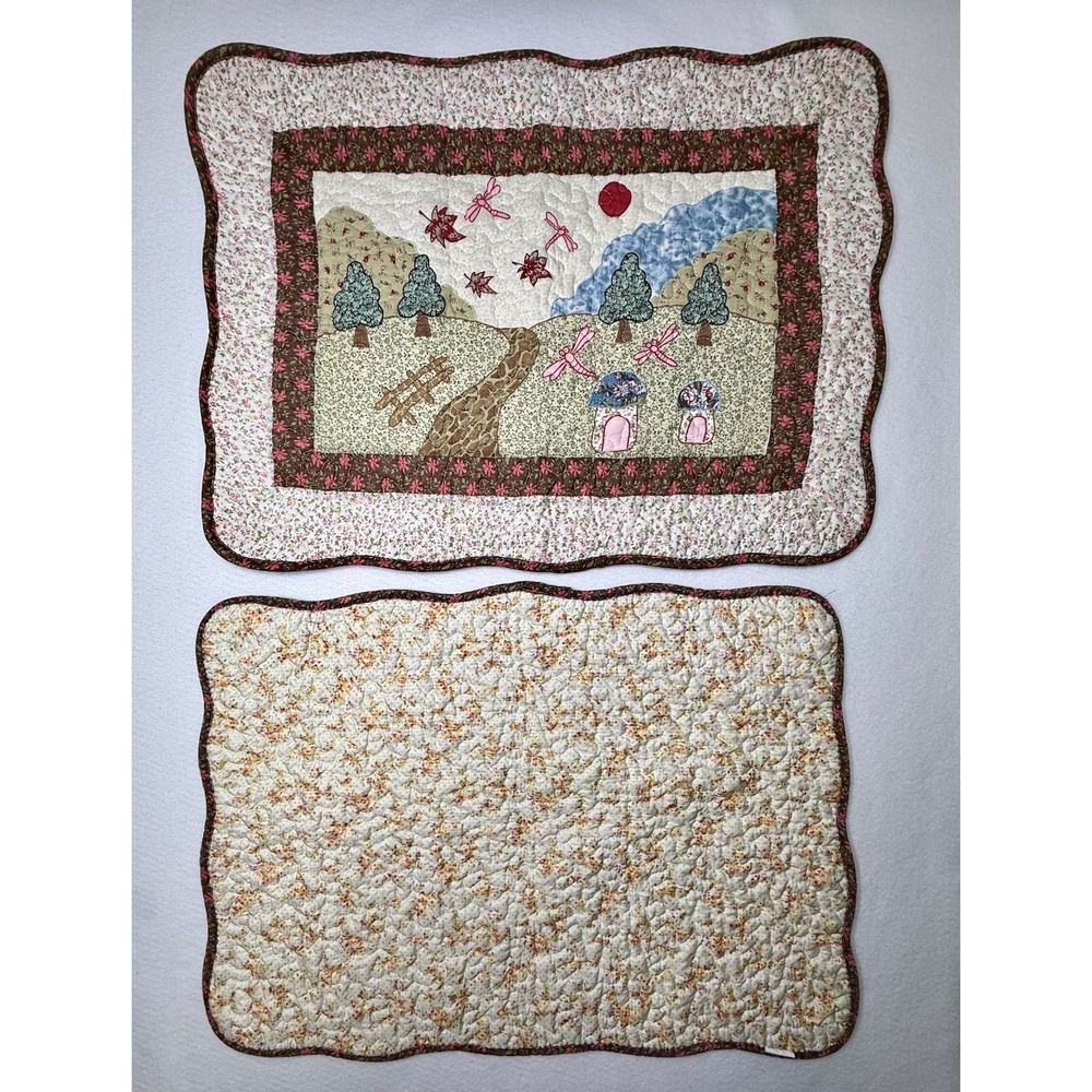 Quilted Handmade Floormat Placemat 26x19 Cottagecore (2) Reversible Dragonfly
